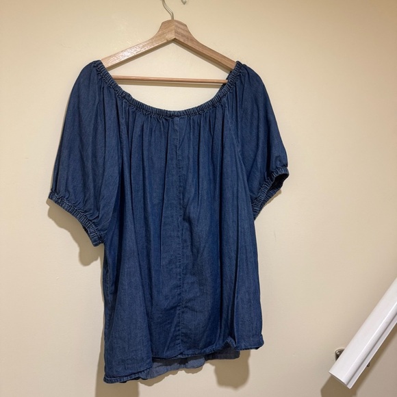 Women’s Joe Fresh Business Casual Blue Denim-Like Short Sleeve Blouse Size 1X - Picture 12 of 14